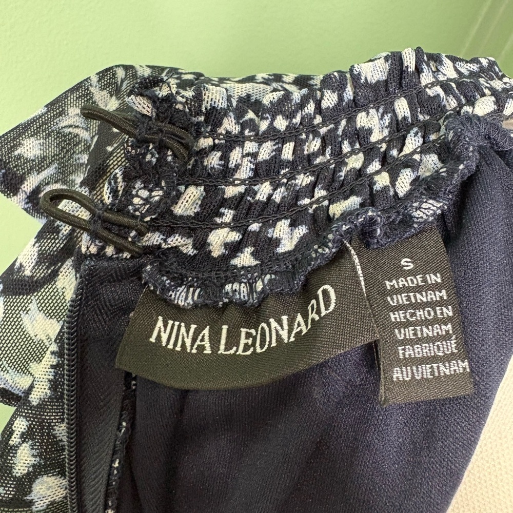 Nina Leonard Navy and White Printed Tie-Waist Midi Dress - Picture 11 of 14